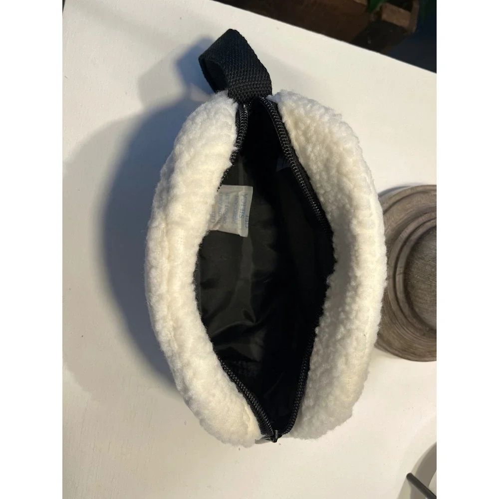 Kate Spade New York Faux Shearling Cosmetic Bag Cream Sherpa Makeup Pouch Wristl